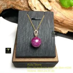 Trái châu Ruby Nam Phi 14,5mm, móc bạc xi vàng hồng