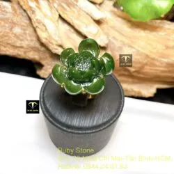 Nhẫn hoa sen ngọc bích Canada, vàng 18k - Ảnh 2