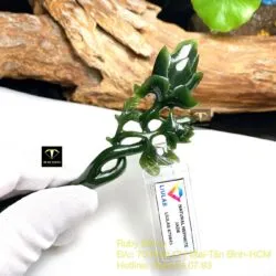Trâm cài tóc Hoa mộc lan Ngọc bích chạm tay tinh xảo - Ảnh 4