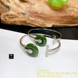 Kiềng tay đồng điếu ngọc bích Canada, ĐK 17mm, bạc 925 - Ảnh 3