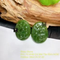 Mặt dây chuyền chữ Phúc ngọc bích viền hoa văn, KT 38mm Mặt dây chuyền chữ Phúc ngọc bích viền hoa văn, KT 38mm