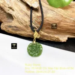Mặt dây chuyền Hoa mẫu đơn Ngọc bích, móc vàng 18k