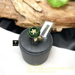 Nhẫn hoa mẫu đơn ngọc Cẩm thạch xanh đen, vàng 18k - Hình ảnh 7