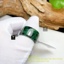 Nhẫn cẩm thạch sơn thuỷ xanh đen điểm lý, bản 14 ly - Hình ảnh 2