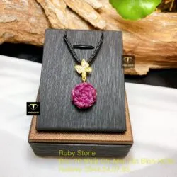 Mặt dây chuyền hoa mẫu đơn Ruby Nam Phi, móc vàng 18k - Ảnh 7