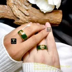 Nhẫn cặp Ngọc bích chữ “Hỷ”, vàng 18k - Hình ảnh 2