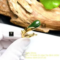 Nhẫn hoa mộc lan Ngọc bích xanh đậm, vàng 18k