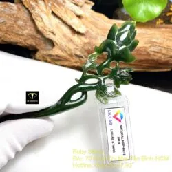 Trâm cài tóc Hoa mộc lan Ngọc bích chạm tay tinh xảo - Ảnh 7