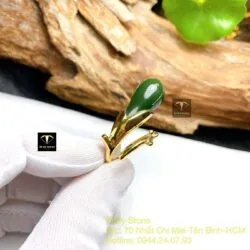 Nhẫn hoa mộc lan Ngọc bích xanh đậm, vàng 18k