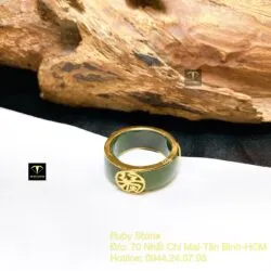 Nhẫn vuông chữ Phúc ngọc bích, vàng 18k - Hình ảnh 5