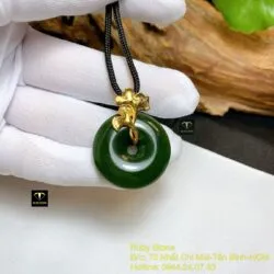 Mặt dây chuyền đồng điếu Ngọc bích, móc vàng 18k - Hình ảnh 4