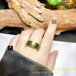 Nhẫn vuông chữ Phúc ngọc bích, vàng 18k - Hình ảnh 2
