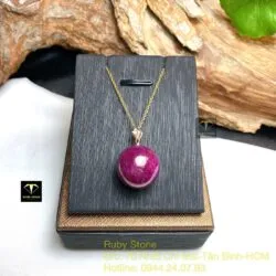 Mặt dây chuyền trái châu Ruby Nam Phi 17mm, móc bạc xi vàng hồng - Ảnh 2