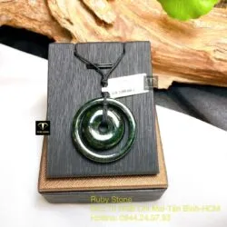 Mặt dây Đồng điếu kép ngọc Cẩm thạch sơn thuỷ - Ảnh 2