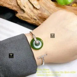 Kiềng tay đồng điếu ngọc bích Canada, ĐK 17mm, bạc 925 - Ảnh 7