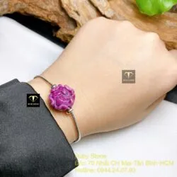 Lắc bạc hoa mẫu đơn Ruby Nam Phi, bạc 925