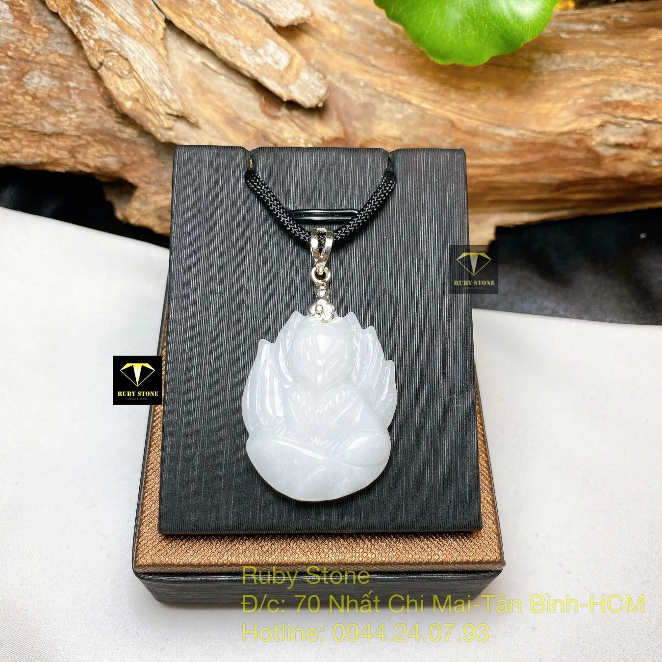 Hồ ly bạch ngọc Myanmar, móc bạc 925 Hồ ly bạch ngọc Myanmar, móc bạc 925