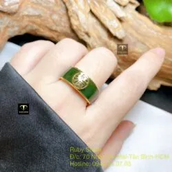 Nhẫn vuông chữ Phúc ngọc bích, vàng 18k - Hình ảnh 3