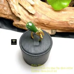 Nhẫn hoa mộc lan Ngọc bích xanh đậm, vàng 18k