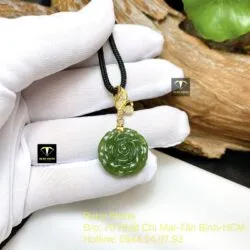 Mặt dây chuyền Hoa mẫu đơn Ngọc bích, móc vàng 18k