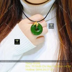 Mặt dây chuyền đồng điếu Ngọc bích, móc vàng 18k