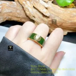 Nhẫn vuông chữ Phúc ngọc bích, vàng 18k - Hình ảnh 6