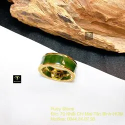 Nhẫn vuông Ngọc bích Canada (kim tiền bên trong), vàng 18k - Ảnh 4