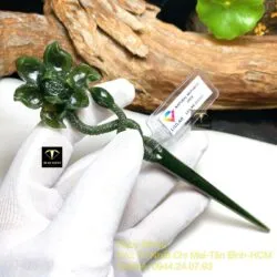 Trâm cài tóc hoa sen (liên hoa) Ngọc bích chạm tay tinh xảo - Ảnh 6