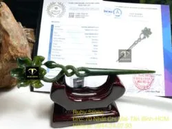 Trâm cài tóc hoa sen (liên hoa) Ngọc bích chạm tay tinh xảo - Ảnh 4