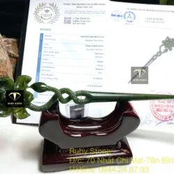 Trâm cài tóc hoa sen (liên hoa) Ngọc bích chạm tay tinh xảo