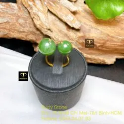 Nhẫn trái châu Ngọc bích Canada, vàng 18k - Hình ảnh 2