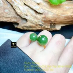 Nhẫn trái châu Ngọc bích Canada, vàng 18k - Hình ảnh 3