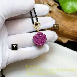 Mặt dây chuyền hoa mẫu đơn Ruby Nam Phi, móc vàng 18k - Ảnh 5