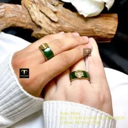 Nhẫn cặp Ngọc bích chữ “Hỷ”, vàng 18k