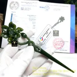 Trâm cài tóc hoa sen (liên hoa) Ngọc bích chạm tay tinh xảo - Ảnh 5
