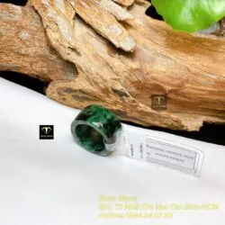 Nhẫn cẩm thạch sơn thuỷ xanh đen điểm lý, bản 14 ly - Hình ảnh 4