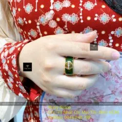 Nhẫn ngọc bích Canada chữ “Hỷ”, vàng 18k - Hình ảnh 7