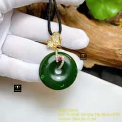 Mặt dây chuyền đồng điếu Ngọc bích, móc vàng 18k - Ảnh 3