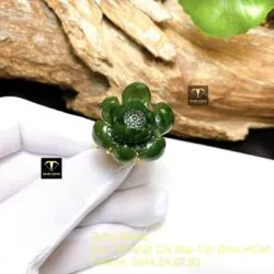 Nhẫn hoa sen ngọc bích Canada, vàng 18k - Ảnh 3