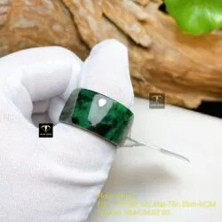 Nhẫn cẩm thạch sơn thuỷ xanh đen điểm lý, bản 14 ly
