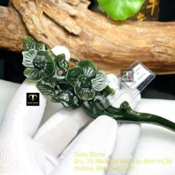 Trâm cài tóc hoa Tử đinh hương Ngọc bích chạm tay tinh xảo - Ảnh 6