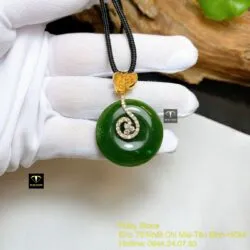 Mặt dây chuyền đồng điếu Ngọc bích, móc vàng 18k - Hình ảnh 4