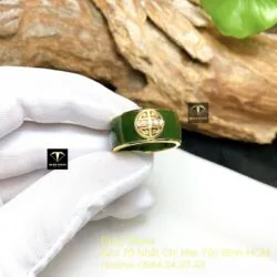 Nhẫn ngọc bích Canada chữ “Hỷ”, vàng 18k - Hình ảnh 4