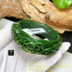 Vòng ngọc bích chạm hoa mẫu đơn, bản 22mm