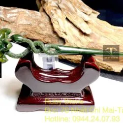 Trâm cài tóc hoa sen (liên hoa) Ngọc bích chạm tay tinh xảo