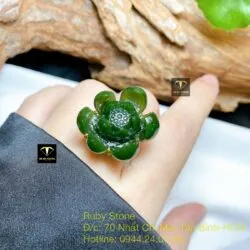 Nhẫn hoa sen ngọc bích Canada, vàng 18k - Ảnh 4