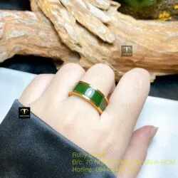 Nhẫn vuông Ngọc bích Canada (kim tiền bên trong), vàng 18k - Ảnh 2