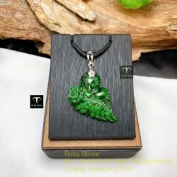 Hồ ly ngọc Cẩm thạch sơn thuỷ, móc bạc 925 - Ảnh 2