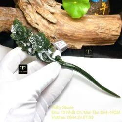 Trâm cài tóc hoa Tử đinh hương Ngọc bích chạm tay tinh xảo - Ảnh 7