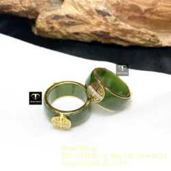 Nhẫn cặp Ngọc bích chữ “Hỷ”, vàng 18k - Hình ảnh 3
